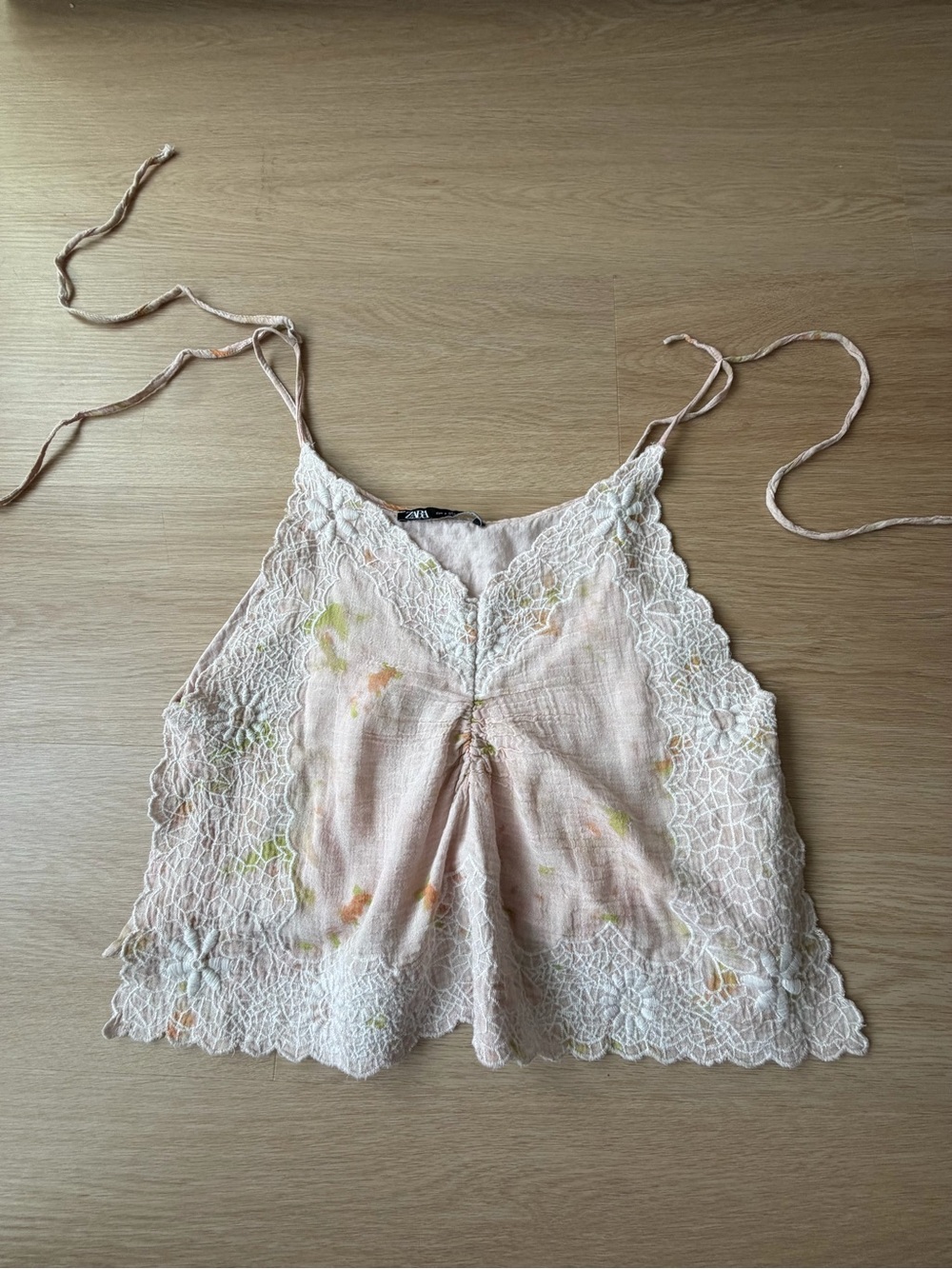 Zara Light Pink Lace-Trim Floral-Print Camisole